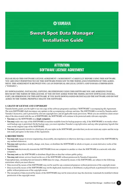 yamaha雅马哈Sweet Spot Data Manager Installation Guide